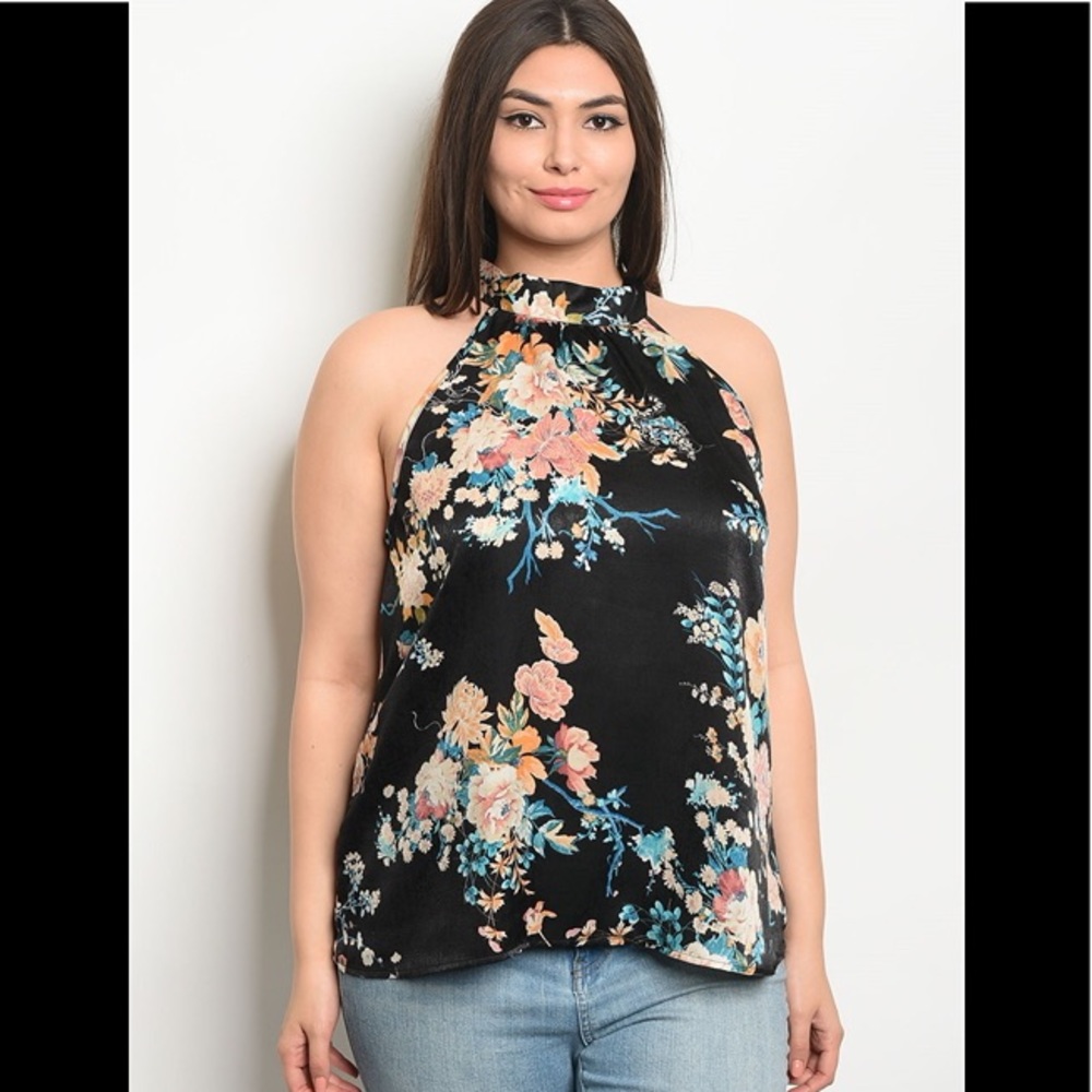2 for $10 Plus size sleeveless tie floral blouse